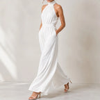 Perrine Pocketed Halter Wide-Leg Jumpsuit - White - Women's Jumpsuit - Brondals - Image 3