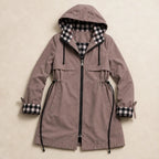 Pia Plaid-Lined Hooded Long Jacket - Brown - Women's Outerwear > Long Hooded Jackets - Brondals - Image 1