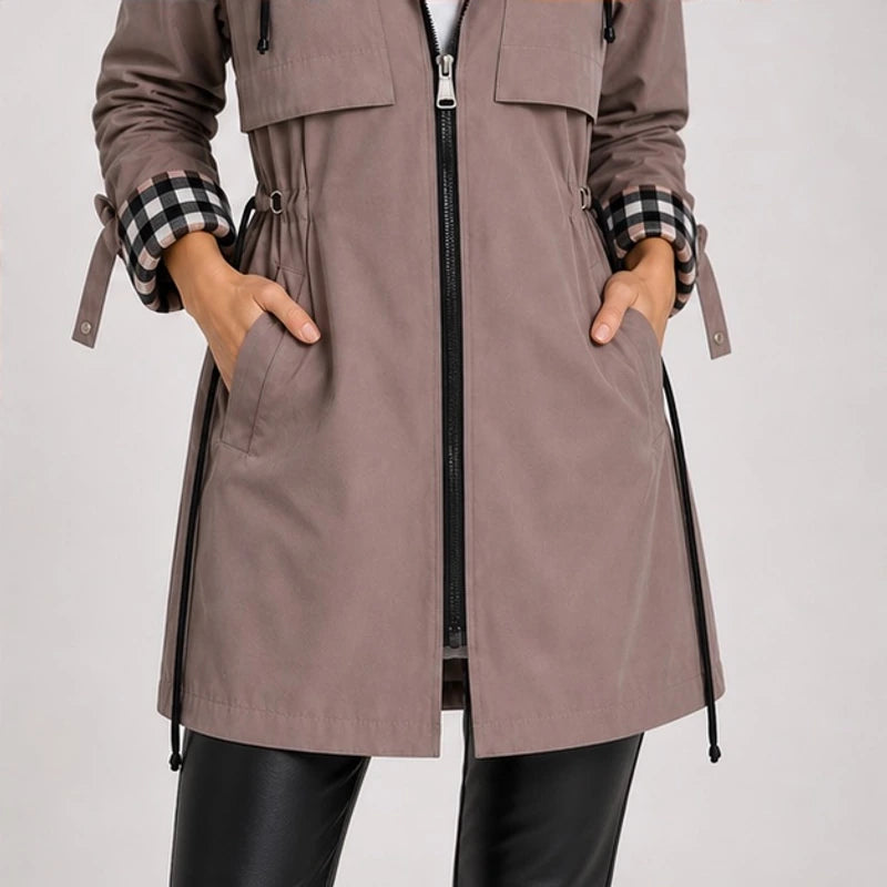 Pia Plaid-Lined Hooded Long Jacket - Brown - female - Brondals - Image 4