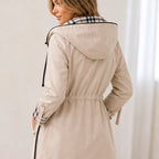 Pia Plaid-Lined Hooded Long Jacket - Khaki - Women's Jacket - Brondals - Image 3