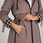 Pia Plaid-Lined Hooded Long Jacket - Brown - Women's Jacket - Brondals - Image 3