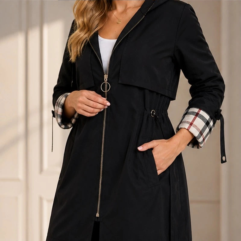 Pia Plaid-Lined Hooded Long Jacket - Black - female - Brondals - Image 4