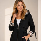Pia Plaid-Lined Hooded Long Jacket - Black - Women's - Brondals - Image 2