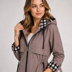 Pia Plaid-Lined Hooded Long Jacket - Brown - Women's - Brondals - Image 2