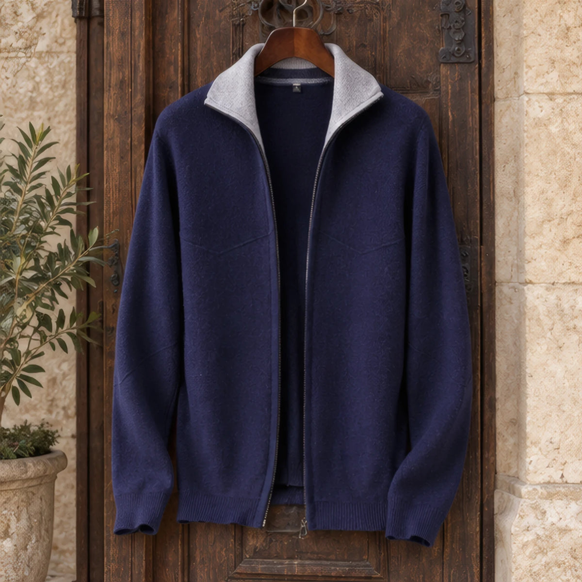 Pierce Cashmere Zip Cardigan - Navy Blue - knitwear - Brondals - Image 3