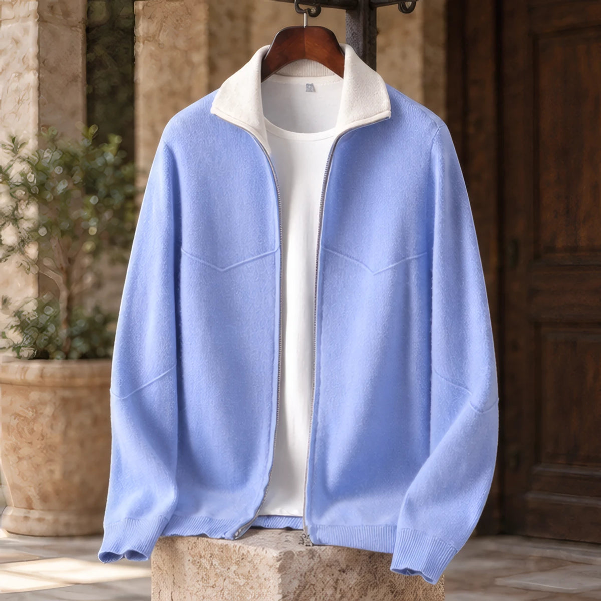 Pierce Cashmere Zip Cardigan - Sky Blue - knitwear - Brondals - Image 3