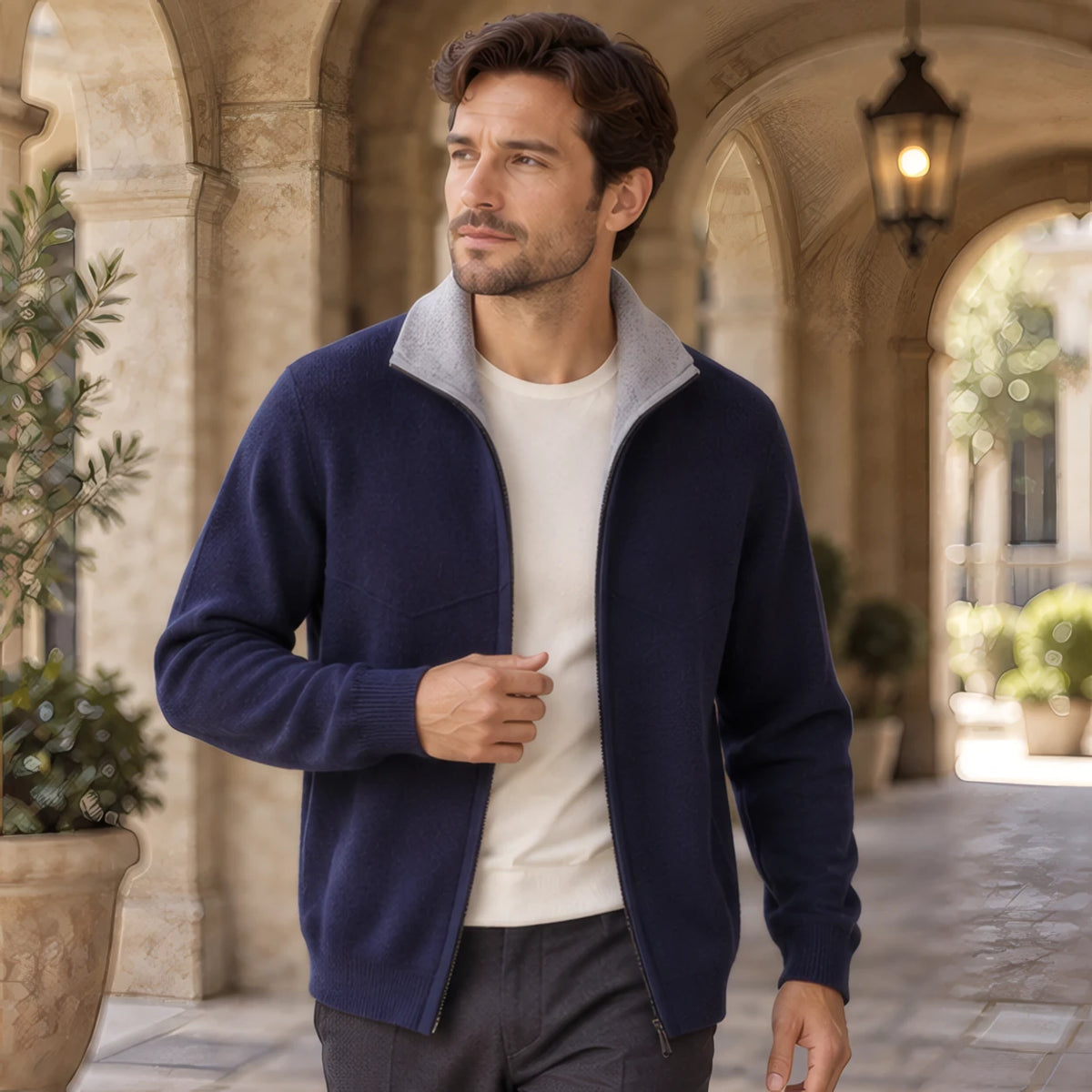 Pierce Cashmere Zip Cardigan - Navy Blue - Clothing > Knitwear > Zip Cardigans - Brondals - Image 2