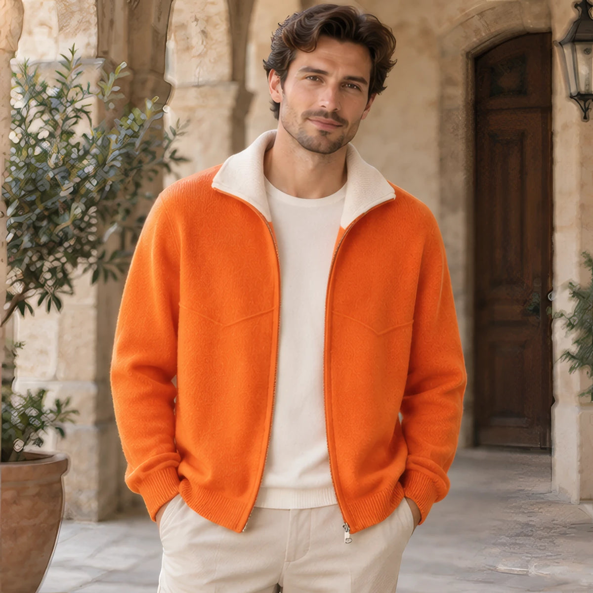 Pierce Cashmere Zip Cardigan - Orange - Clothing > Knitwear > Zip Cardigans - Brondals - Image 1