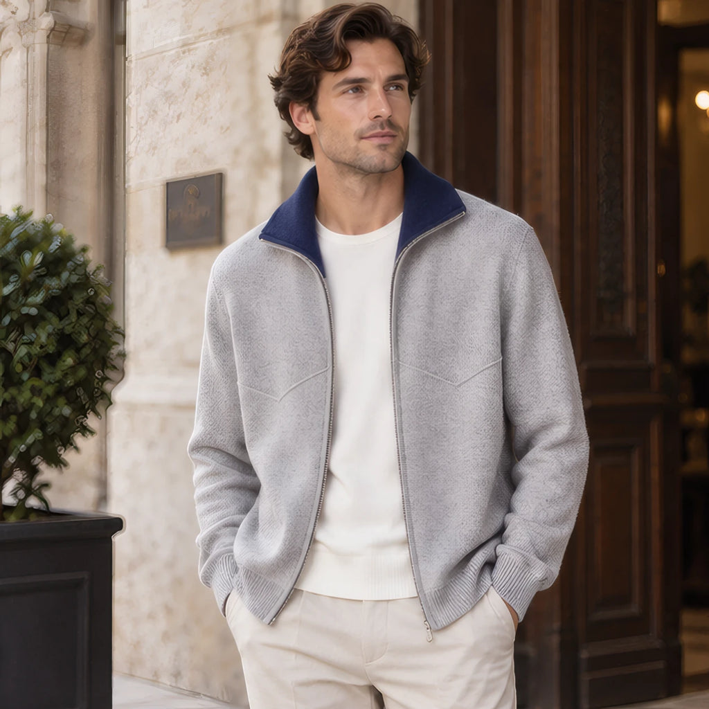 Pierce Cashmere Zip Cardigan - Light Gray - Clothing > Knitwear > Zip Cardigans - Brondals - Image 1