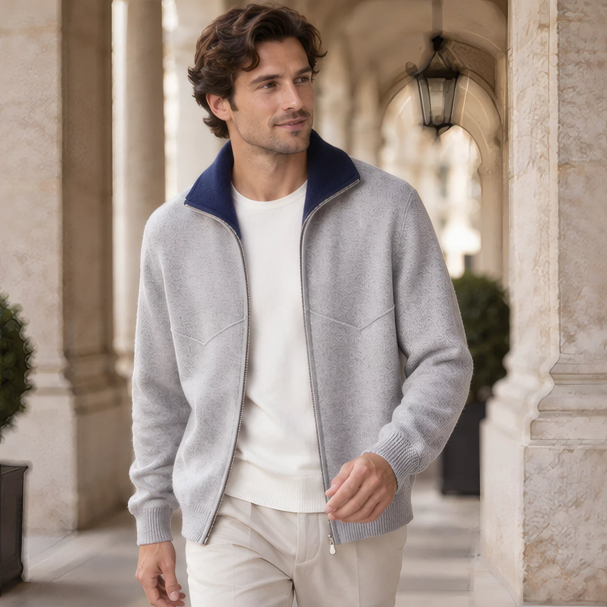 Pierce Cashmere Zip Cardigan - Light Gray - Clothing > Knitwear > Zip Cardigans - Brondals - Image 2