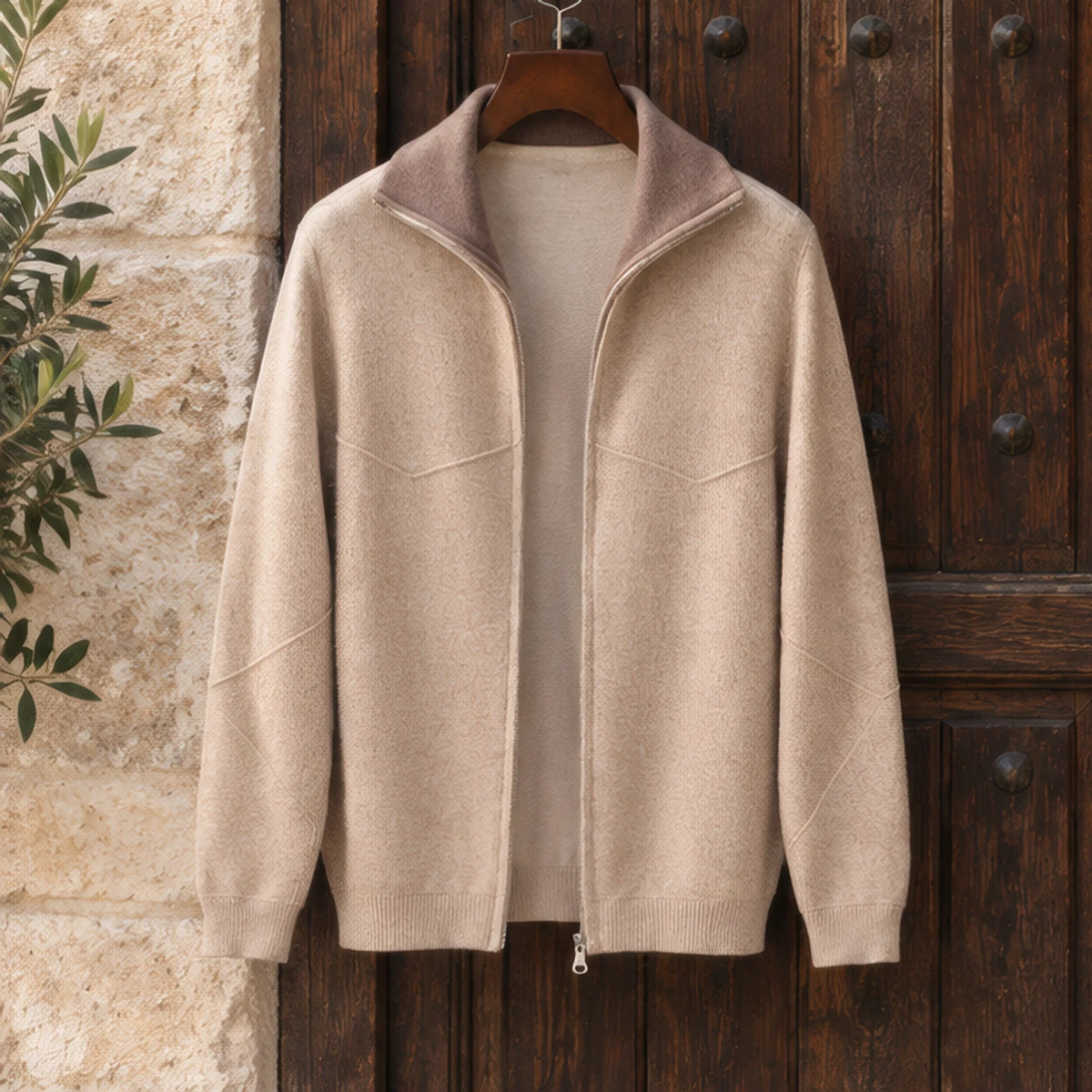 Pierce Cashmere Zip Cardigan - Beige - knitwear - Brondals - Image 3