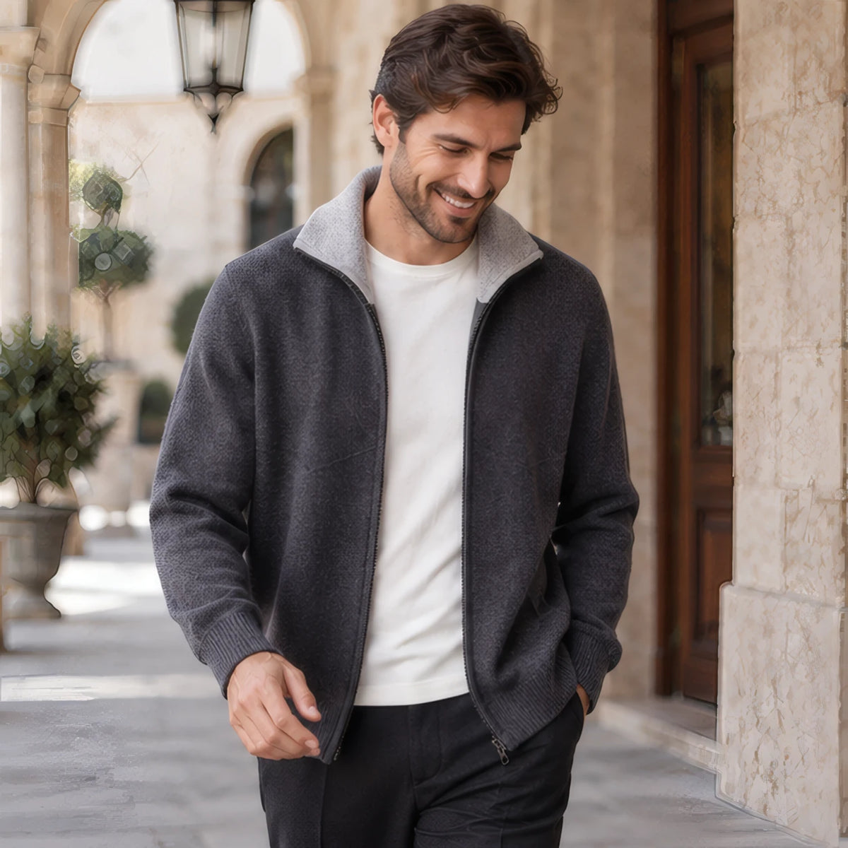 Pierce Cashmere Zip Cardigan - Dark Gray - Clothing > Knitwear > Zip Cardigans - Brondals - Image 2