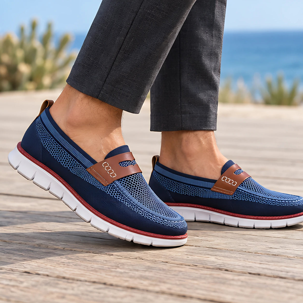 Prentice Men's Mesh Penny Loafers - Blue - map - Brondals - Image 2