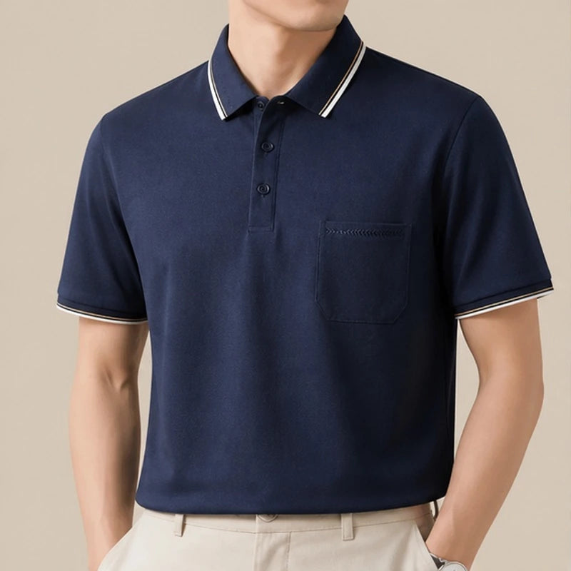 Preston Short Sleeve Polo Shirt - Dark Blue - button closure - Brondals - Image 4