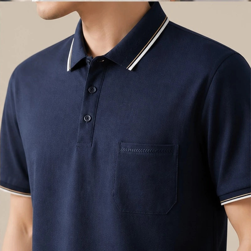 Preston Short Sleeve Polo Shirt - Dark Blue - three-button placket - Brondals - Image 5