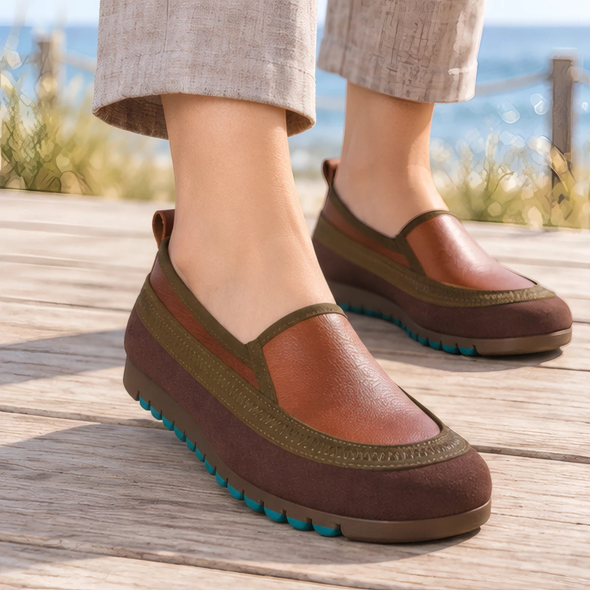 Prudence Women's Flexible Leather Cushioned Loafers - Brown - Footwear > Loafers - Brondals - Image 1