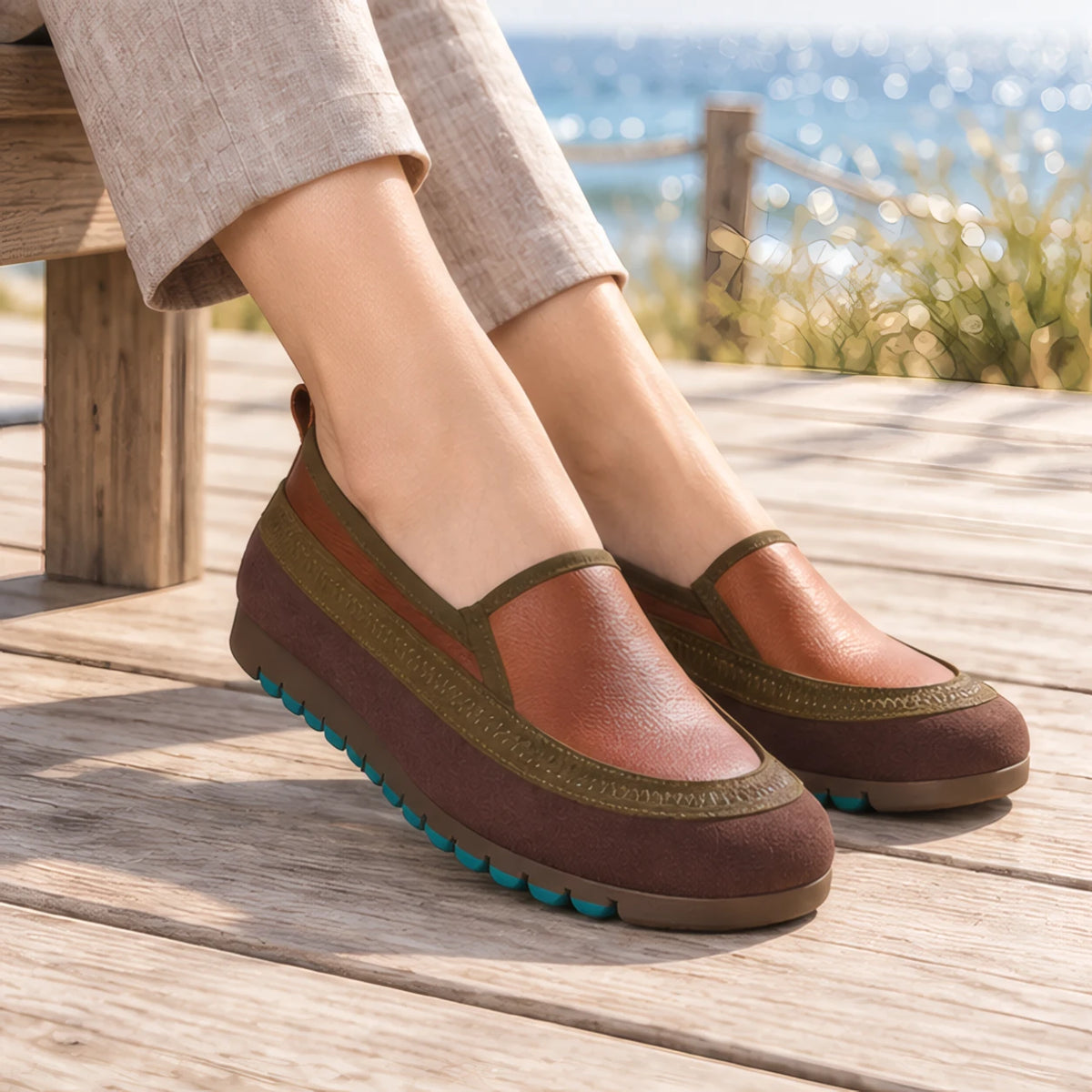 Prudence Women's Flexible Leather Cushioned Loafers - Brown - female - Brondals - Image 3