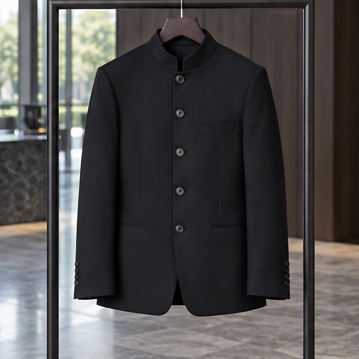 Quincy Men's Structured Stand Collar Blazer - Black - Clothing > Blazers > Stand Collar Blazers - Brondals - Image 2