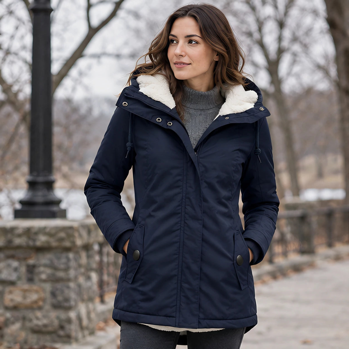 Rafaela Women's Sherpa Lined Parka - Navy - Women's Clothing > Outerwear > Parkas - Brondals - Image 1