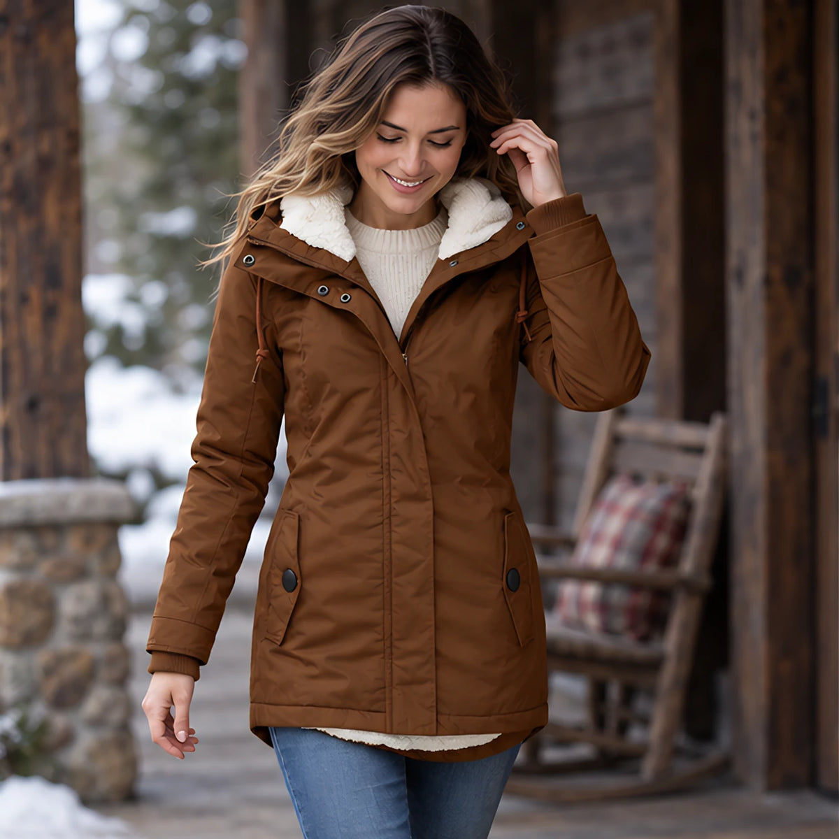 Rafaela Women's Sherpa Lined Parka - Brown - 23 sept - Brondals - Image 2