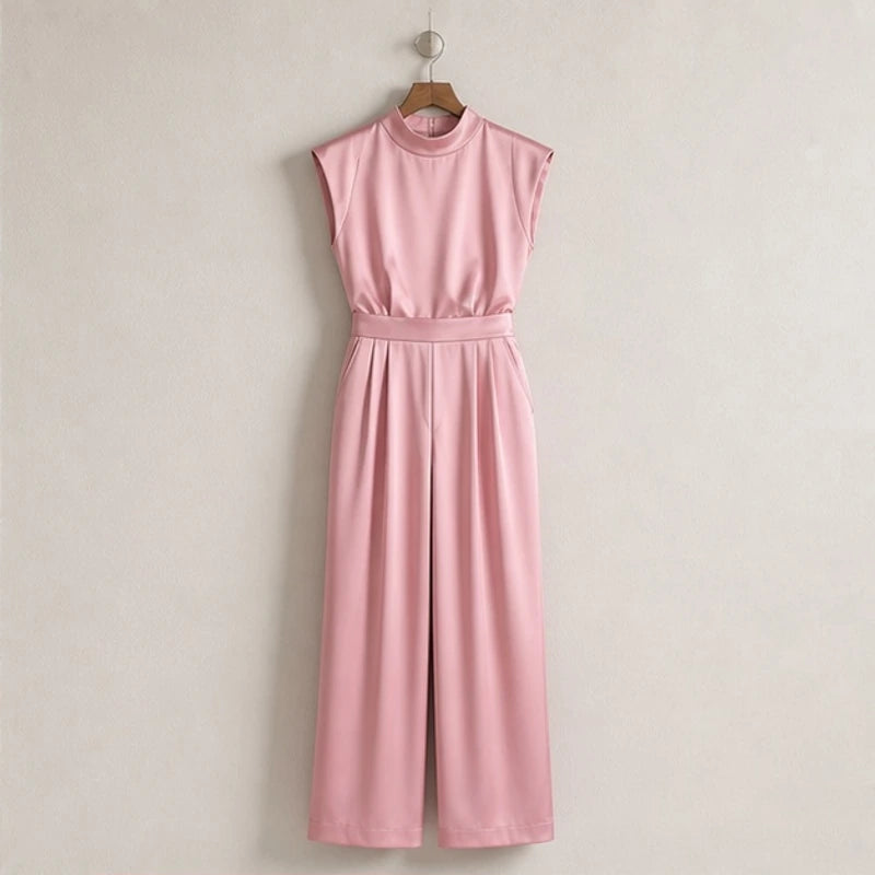 Raffaella High-Neck Sleeveless Wide-Leg Jumpsuit - Pink - Women's Clothing > Jumpsuits > Wide-Leg Jumpsuits - Brondals - Image 1