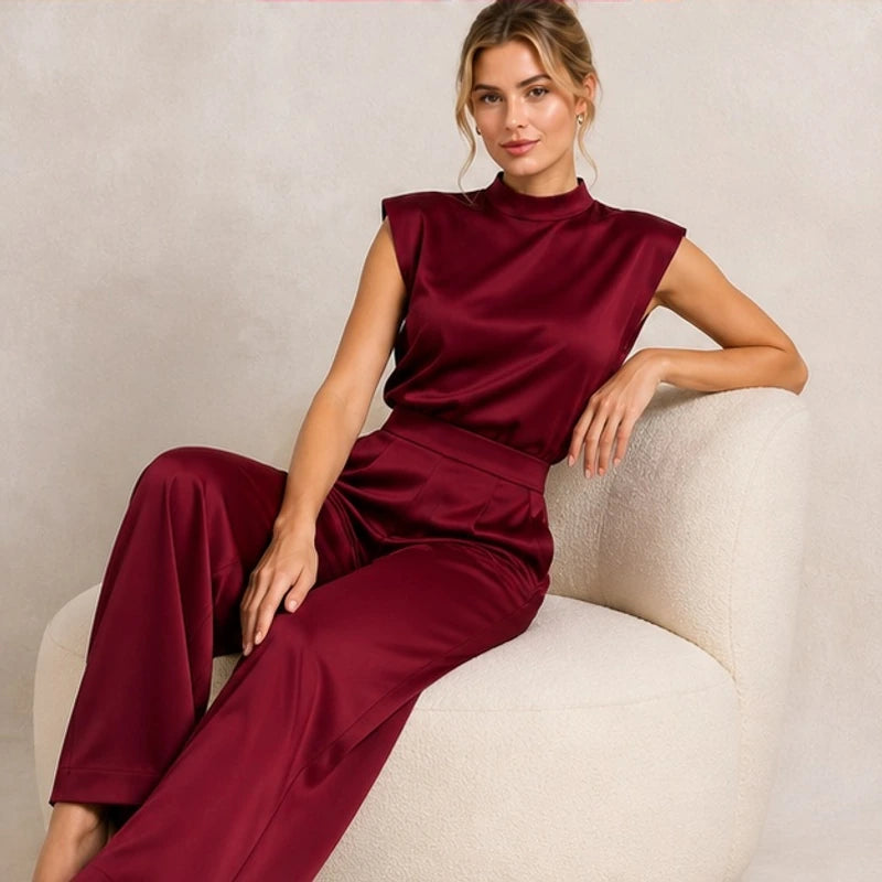 Raffaella High-Neck Sleeveless Wide-Leg Jumpsuit - Red - female - Brondals - Image 4