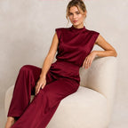 Raffaella High-Neck Sleeveless Wide-Leg Jumpsuit - Red - female - Brondals - Image 4