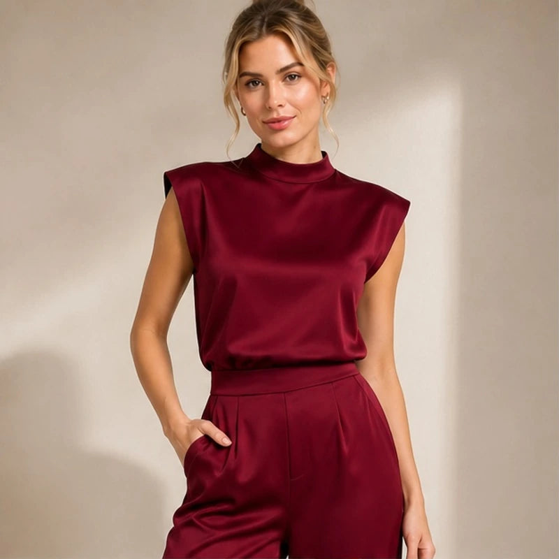 Raffaella High-Neck Sleeveless Wide-Leg Jumpsuit - Red - Women's - Brondals - Image 2