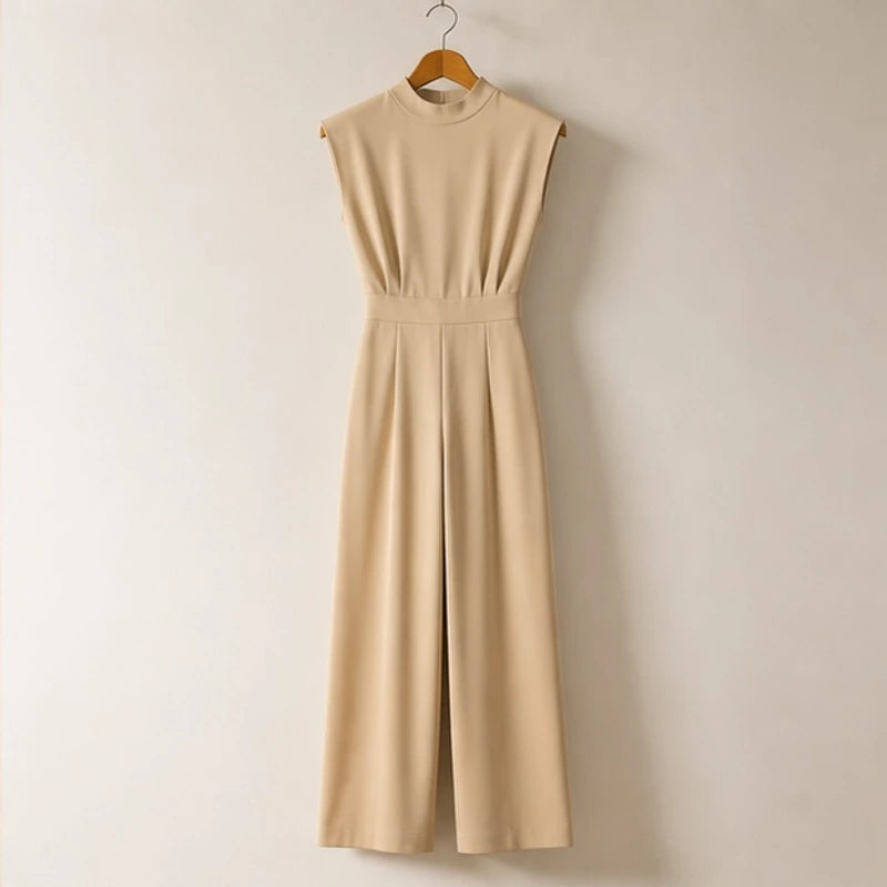 Raffaella High-Neck Sleeveless Wide-Leg Jumpsuit - Beige - Women's Clothing > Jumpsuits > Wide-Leg Jumpsuits - Brondals - Image 1