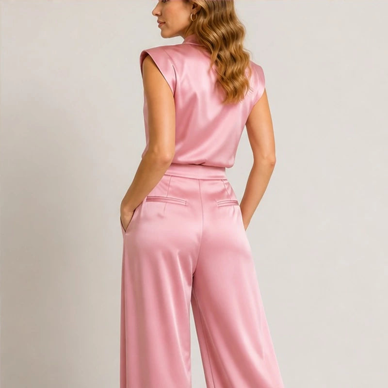 Raffaella High-Neck Sleeveless Wide-Leg Jumpsuit - Pink - Women's Jumpsuit - Brondals - Image 3