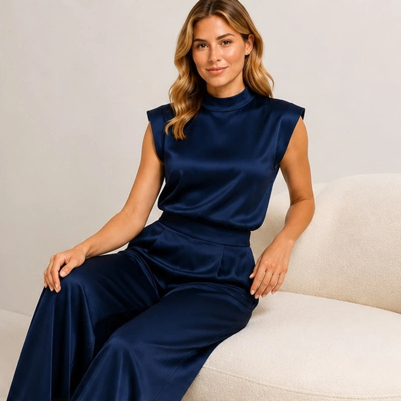 Raffaella High-Neck Sleeveless Wide-Leg Jumpsuit - Navy - Women's - Brondals - Image 2