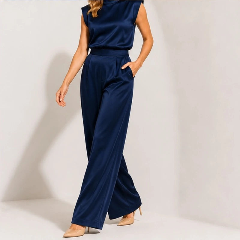 Raffaella High-Neck Sleeveless Wide-Leg Jumpsuit - Navy - female - Brondals - Image 4