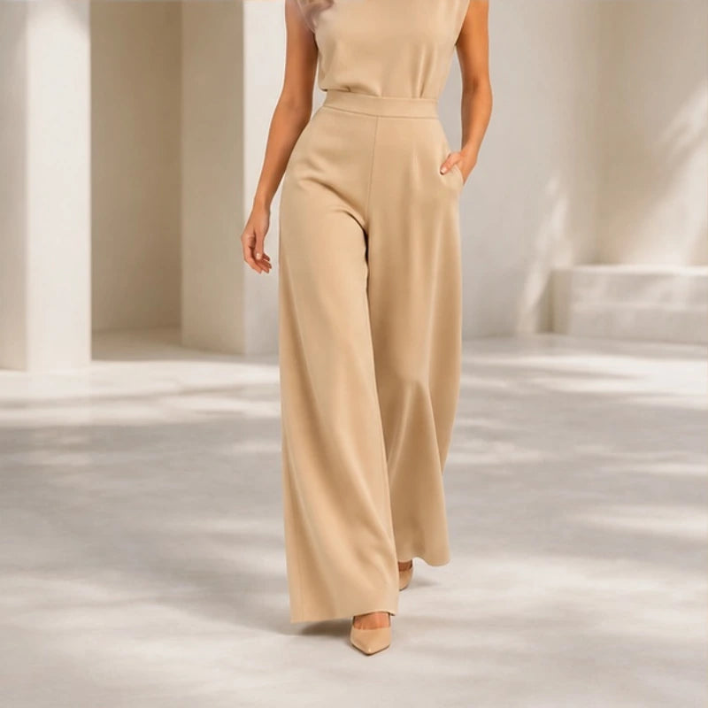 Raffaella High-Neck Sleeveless Wide-Leg Jumpsuit - Beige - Women's Jumpsuit - Brondals - Image 3