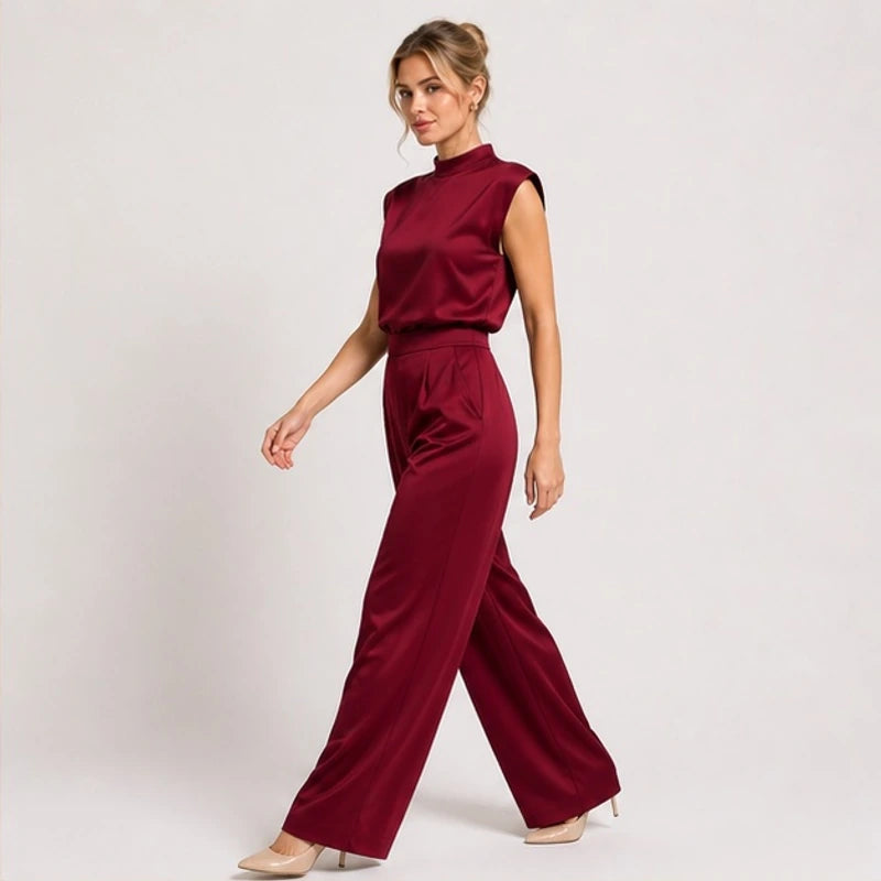 Raffaella High-Neck Sleeveless Wide-Leg Jumpsuit - Red - Women's Jumpsuit - Brondals - Image 3