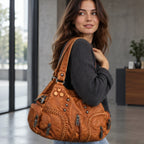Rhiannon Boho Leather Handbag - Brown - Accessories > Bags > Handbags - Brondals - Image 1