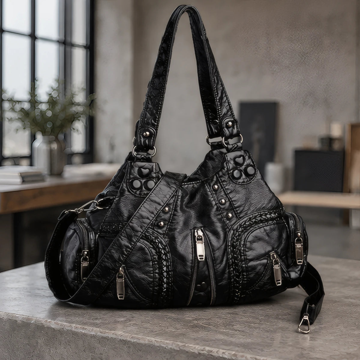 Rhiannon Boho Leather Handbag - Black - handbag - Brondals - Image 3