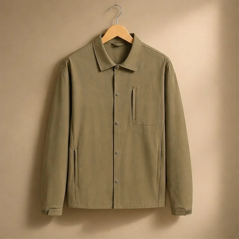 Ridley Structured Jacket - Khaki - Clothing > Outerwear > Structured Collared Button-Front Jacket - Brondals - Image 1
