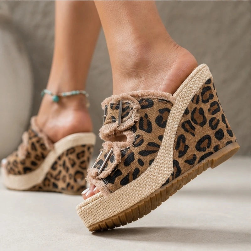 Romy Denim Wedge Sandals - Leopard - footwear - Brondals - Image 3