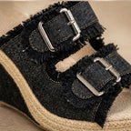 Romy Denim Wedge Sandals - Black - Footwear > Sandals > Espadrille Wedge Sandals - Brondals - Image 2