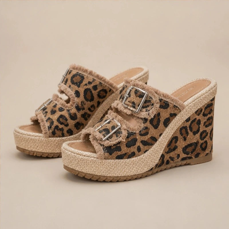 Romy Denim Wedge Sandals - Leopard - Footwear > Sandals > Espadrille Wedge Sandals - Brondals - Image 1