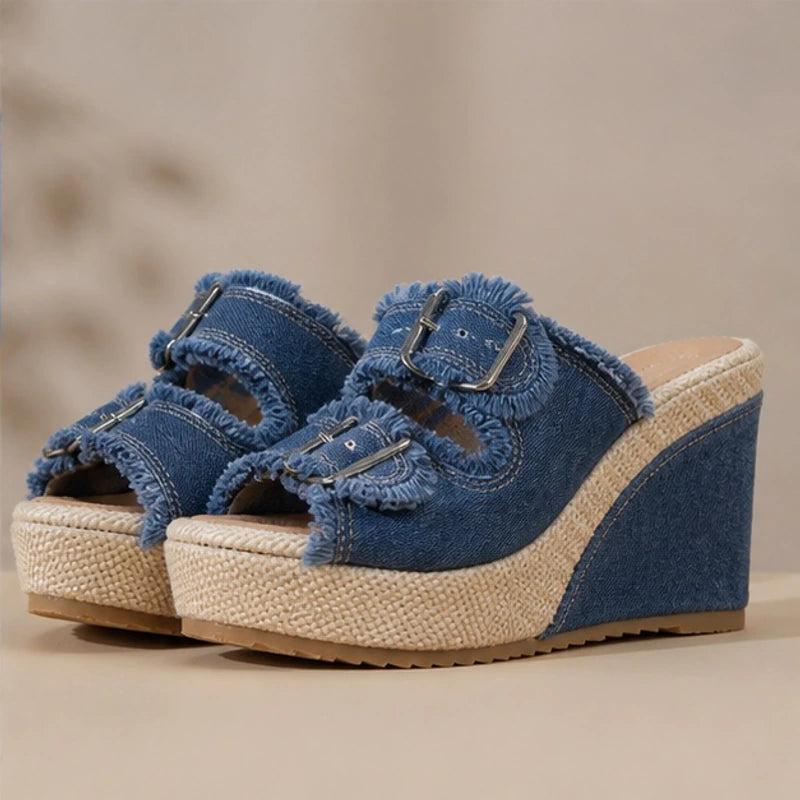 Romy Denim Wedge Sandals - Blue - Footwear > Sandals > Espadrille Wedge Sandals - Brondals - Image 2