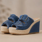 Romy Denim Wedge Sandals - Blue - Footwear > Sandals > Espadrille Wedge Sandals - Brondals - Image 2