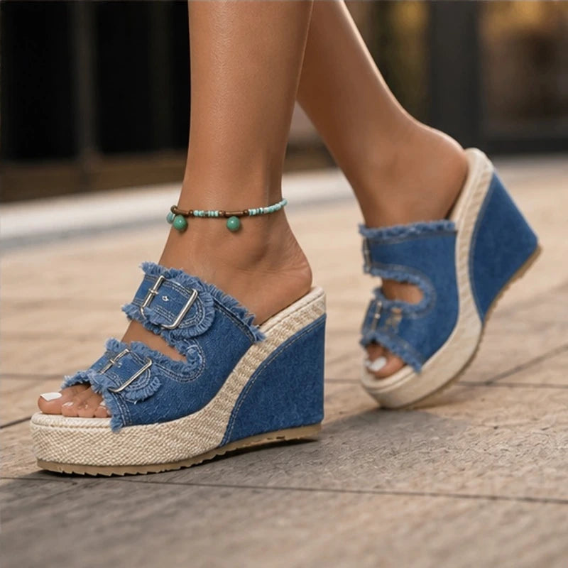 Romy Denim Wedge Sandals - Blue - shoes - Brondals - Image 4