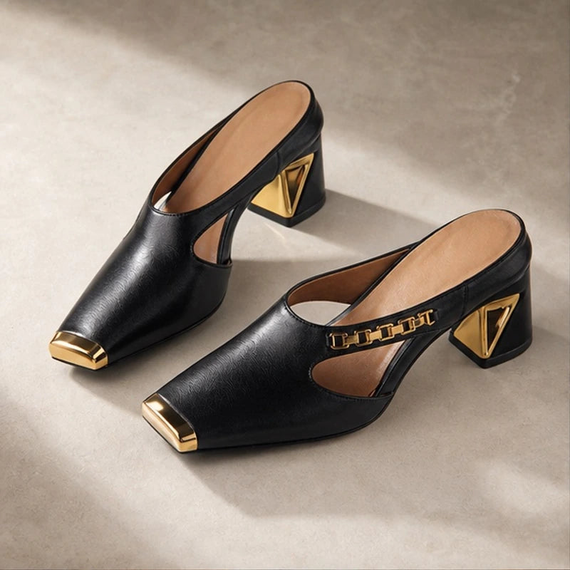 Rosalind Chain Block Heel - Noir - Women's Footwear > Heels > Mule Heels - Brondals - Image 1