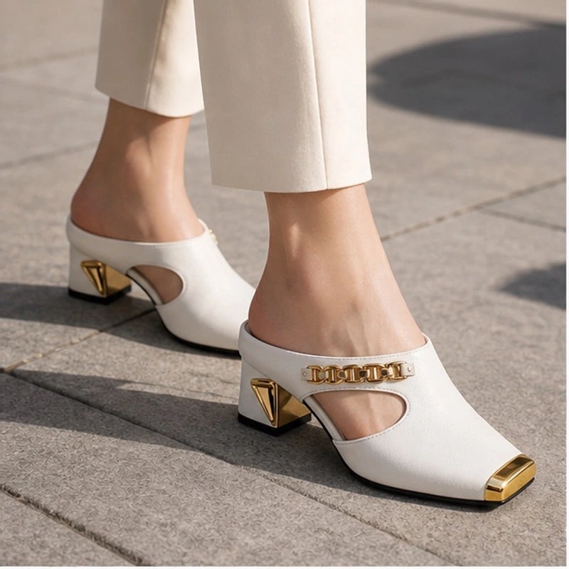 Rosalind Chain Block Heel - Pearl - block heel - Brondals - Image 3