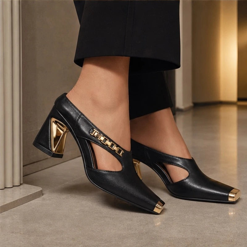Rosalind Chain Block Heel - Noir - mule heels - Brondals - Image 4