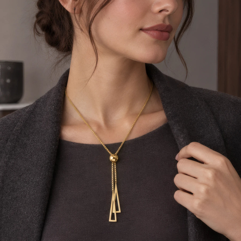 Rosamund Double Triangle Tassel Lariat Necklace - Gold - Jewelry > Necklaces > Lariat Necklaces - Brondals - Image 1