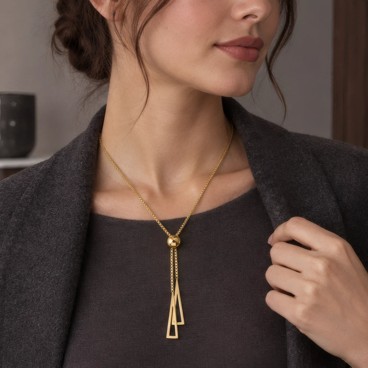 Rosamund Double Triangle Tassel Lariat Necklace - Gold - Jewelry > Necklaces > Lariat Necklaces - Brondals - Image 1