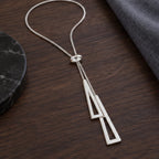 Rosamund Double Triangle Tassel Lariat Necklace - Silver - Jewelry > Necklaces > Lariat Necklaces - Brondals - Image 2