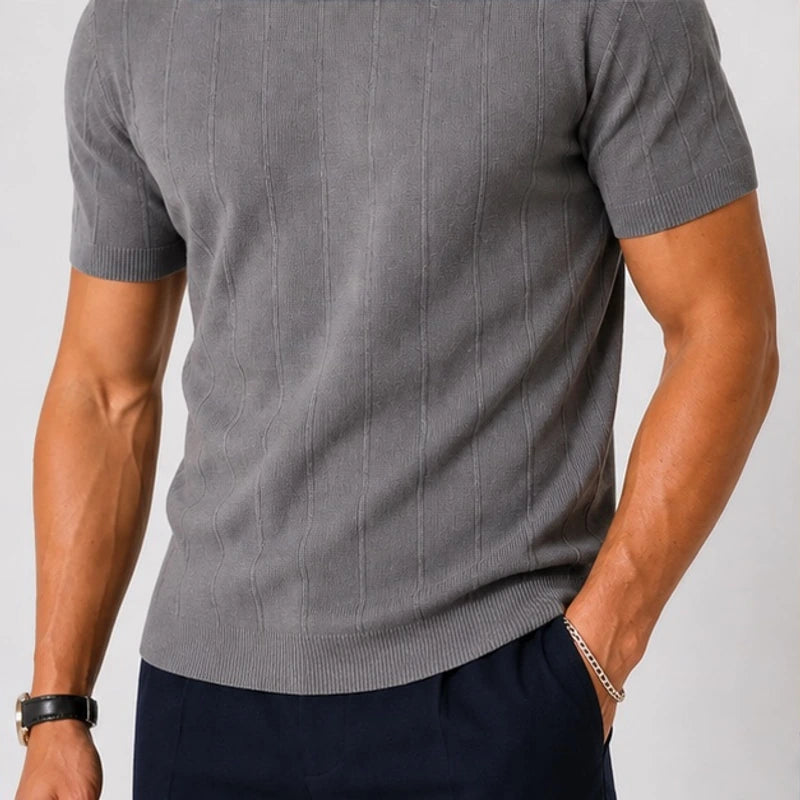 Roscoe Lightweight Textured Knit T-Shirt - Gray - male - Brondals - Image 4